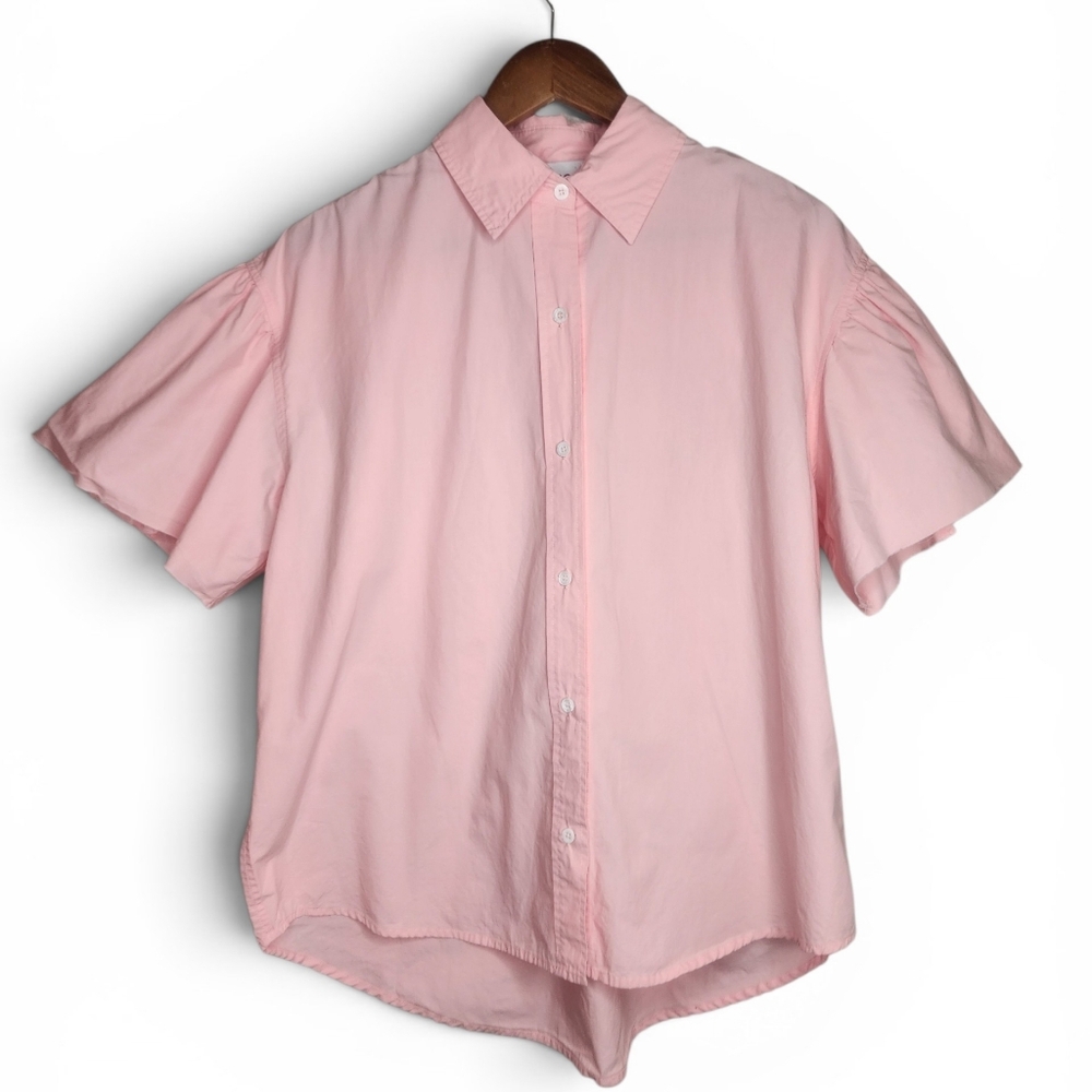 FRNCH Paris Button Front Flutter Sleeve Oversized Cotton Shirt In Pink Size M